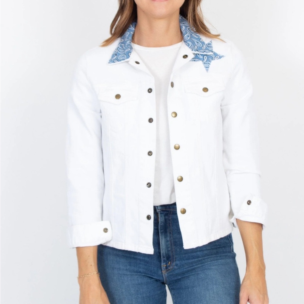 [Current Elliott] White “Star Patch” Denim Jacket… - image 1